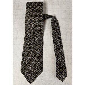 Burberrys London Mens Tie Yellow Navy Floral Diamond Pattern 100% Silk Vintage